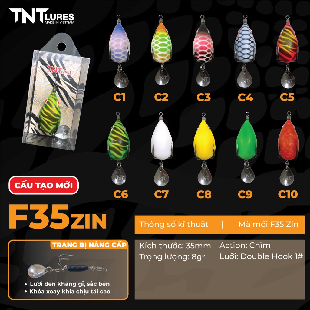 Mồi Câu Lure Nhái Hơi TNTLures Action Chìm F35zin 3,5cm/8g