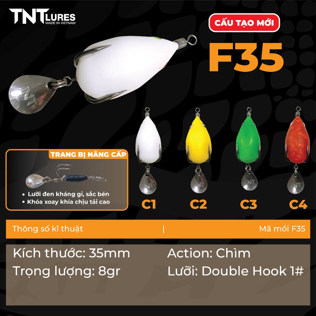 Mồi Câu Lure Nhái Hơi TNTLures Action Chìm F35zin đơn sắc 3,5cm/8g